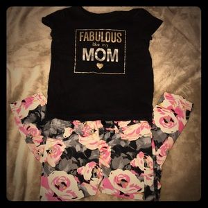 *Outfit* Girls Pink rose pants W/Black Shirt